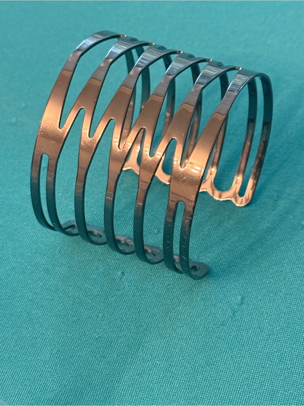 Modern Openwork Cuff Bracelet — Shiny Silver Tone